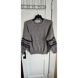 Pink Martini Women Sweater Gray XL multi‎ textured applique sleeve Viscose Blend